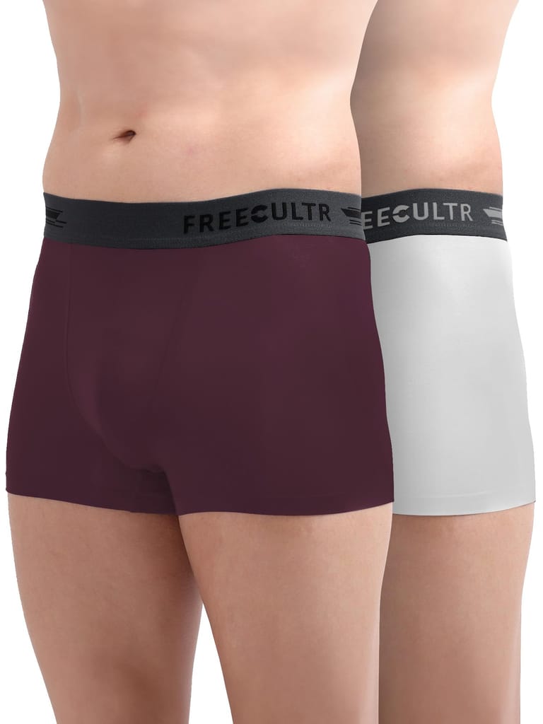 Freecultr Men's Underwear Anti Bacterial Micromodal Airsoft Trunk - Non Itch No Chaffing Sweat Proof - Pack of 2-Sangria Wine,Cloud White