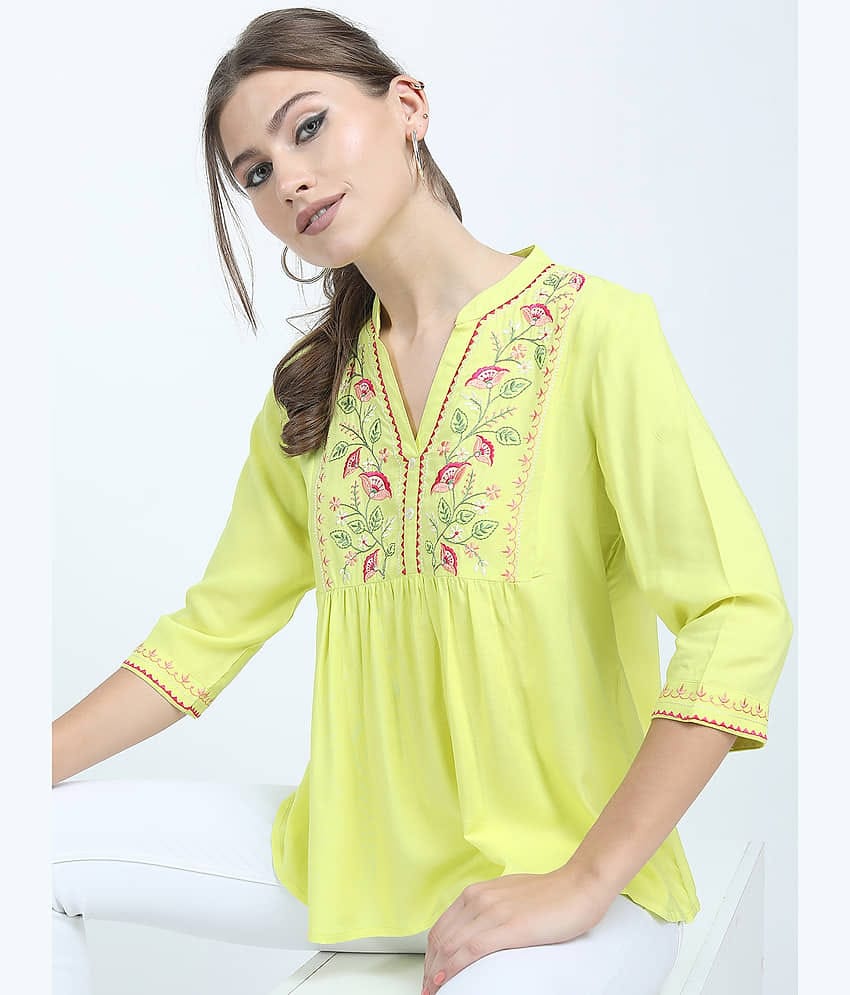 Vishudh Women's Viscose Regular Top ( Yellow )
