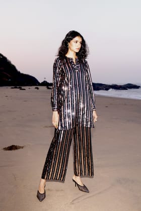 SEQUIN STRIPE LONG SET-XS / XS