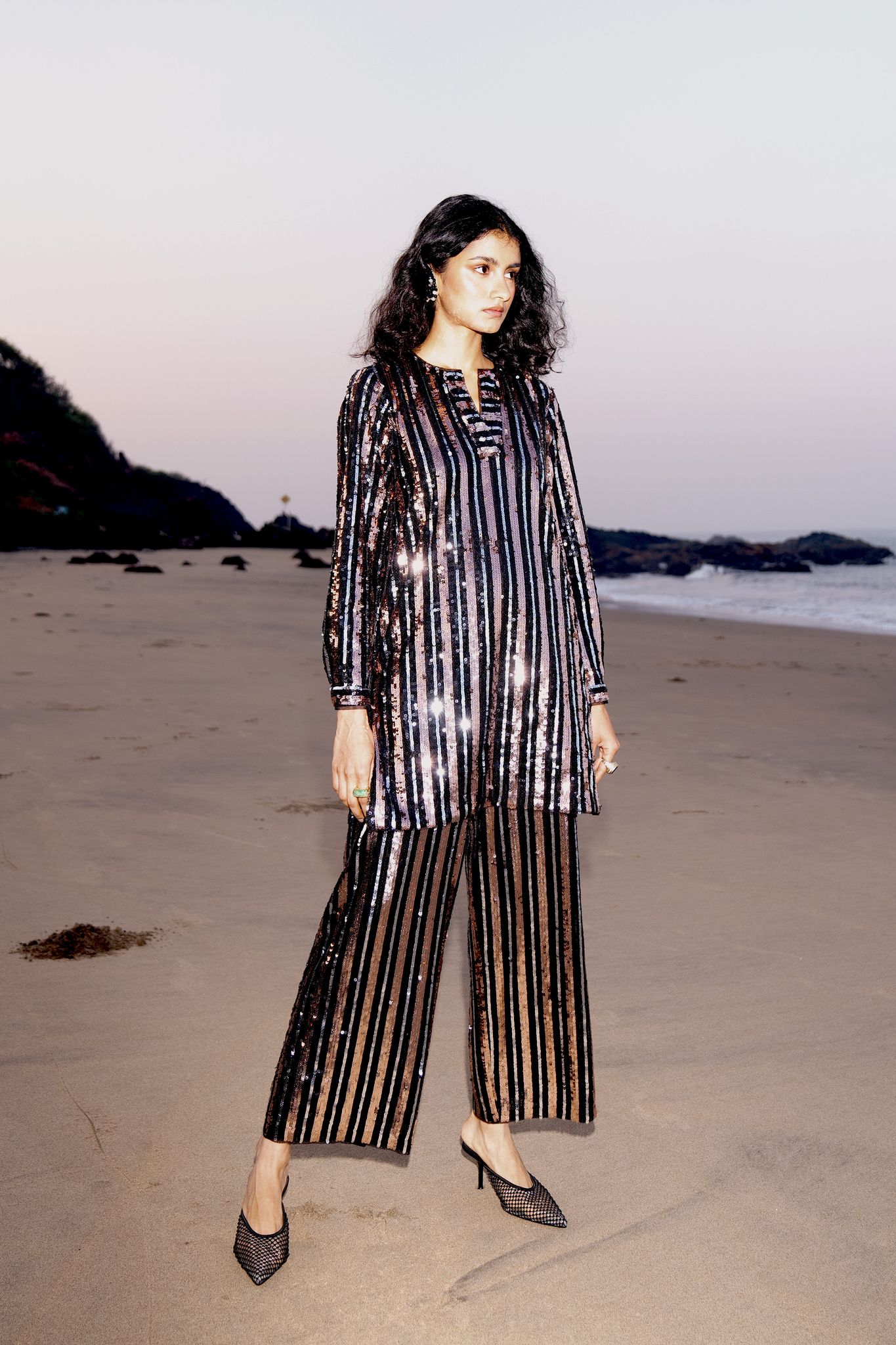 SEQUIN STRIPE LONG SET-XS / XS