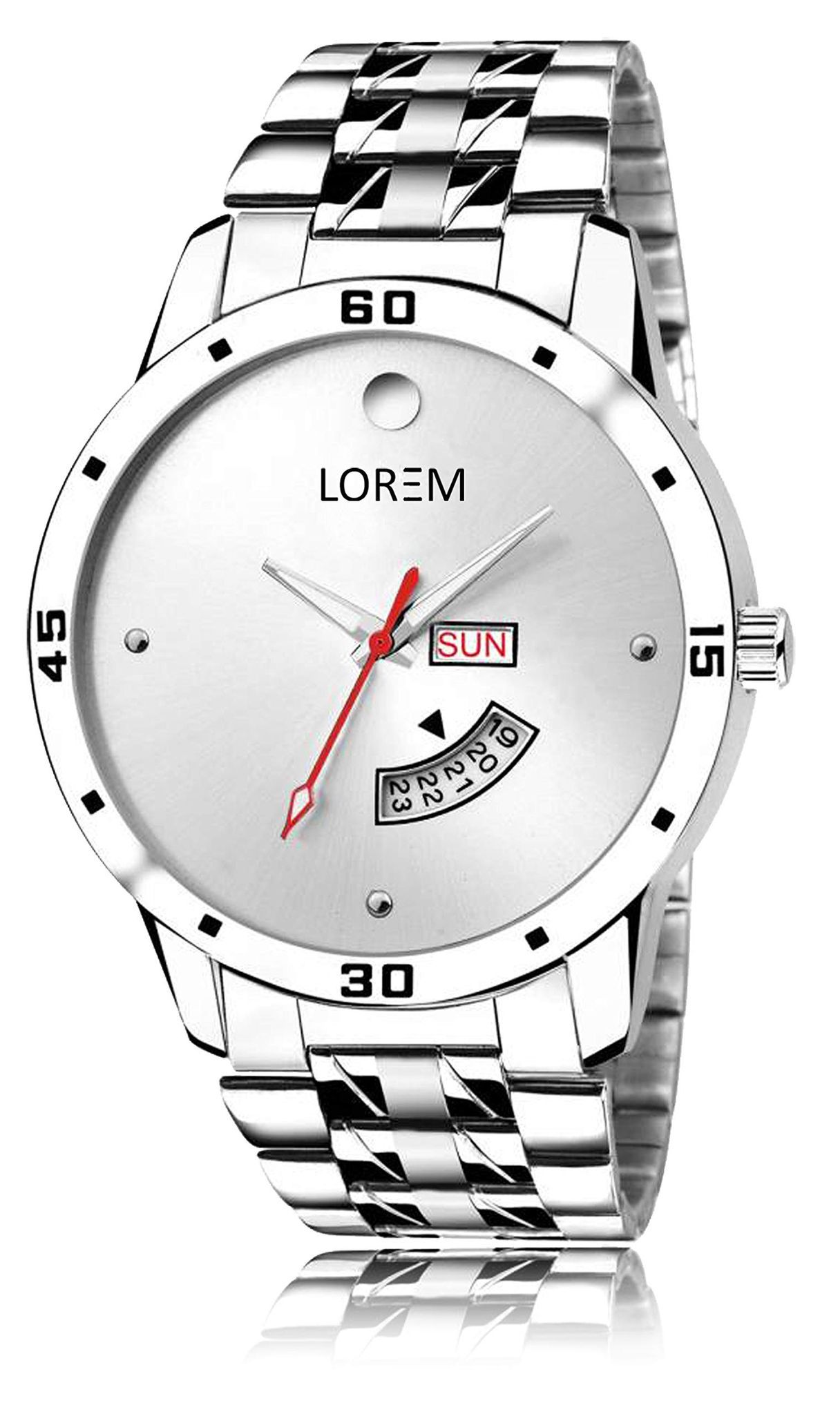 LOREM Silver Day Date Analog Watch for Men LR103-UF