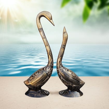 Antique Finish Brass Duck Pair Decorative Statue for Interior Decor, Height : 11 Inch (ANMAS186 A)