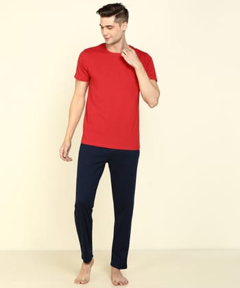 Mens Tee & Pyjama - Red&Navy Co-ord Set-S