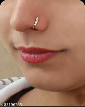 Beautiful Gold Plated Nose Pin U Shape Fancy 03 Nug Wedding Nose Ring Fashion Gift Jewellry Pack of 1