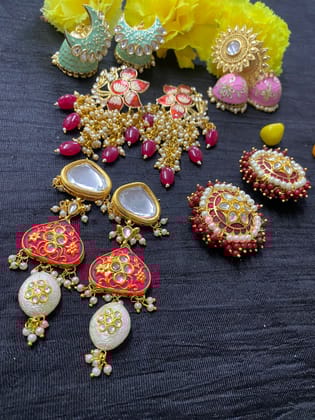 ZEVAR I Combo 5 Pairs Handcrafted Meenakari Earrings (Pack of 5)