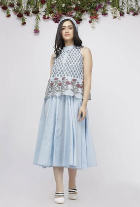 Blue Kota Hand-Block Printed Jacket-XL