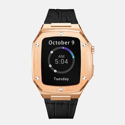 44MM Rose Gold Luxury Edition iWatch Case: Leather Strap-Black