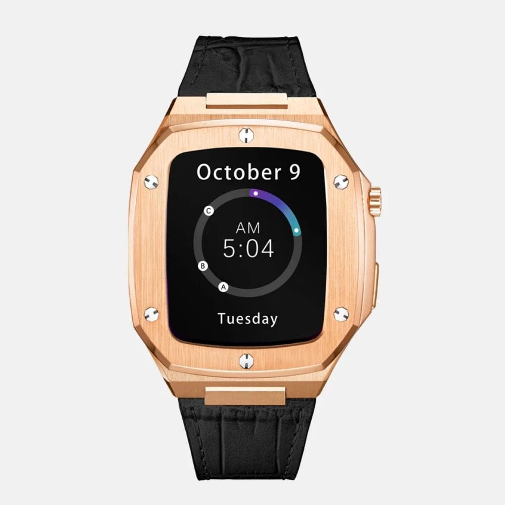 44MM Rose Gold Luxury Edition iWatch Case: Leather Strap-Black