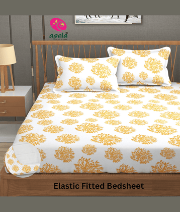 Apala Microfibre Abstract Fitted Fitted bedsheet with 2 Pillow Covers ( King Size ) - White