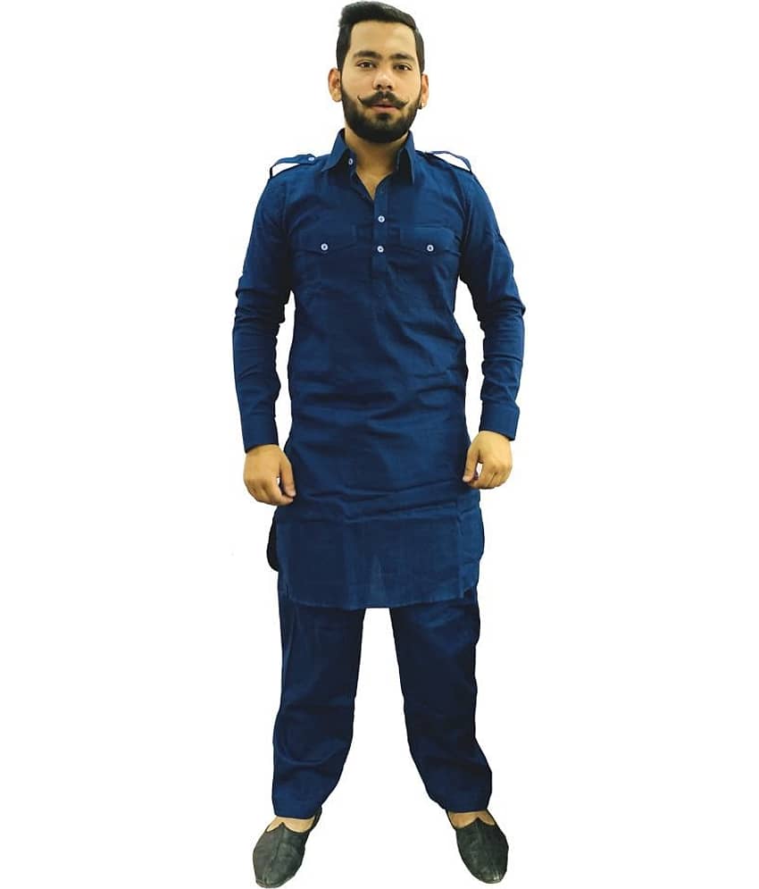 Preen Blue Cotton Pathani Suit Single Pack