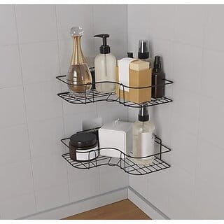 (Pack of 2) Shower Caddy Corner  Shower Organizer With Soap Holder  Stainless Steel Shelf  5 in 1 Self Adhesive Shelf Organizer Combo/Metal Racks and Shelves for Wall/Stand