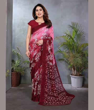 TTH Georgette Printed Regular Saree With Unstitched Blouse Piece ( Wine )