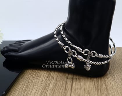 925 sterling silver Vintage antique design handmade oxidized foot kada ankle bracelet tribal ethnic silver belly dance jewelry nsfk77
