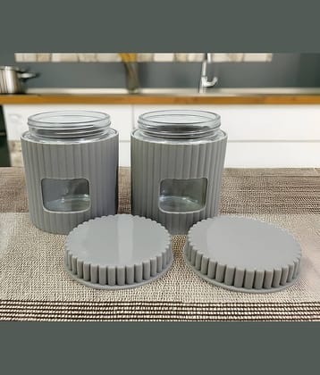 kitchrox Jars for Kitchen Glass Grey Multi-Purpose Container ( Set of 2 )