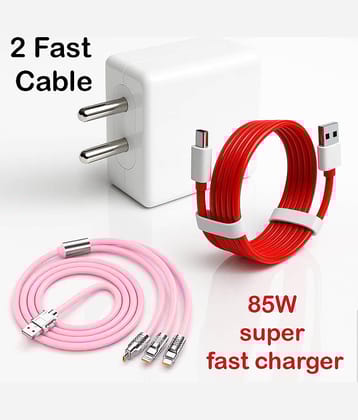 85W Fast Charger with 3-in-1 Charging Cable | Type-C, Micro USB & Lightning | Universal Quick Charging Adapter for Laptop, Smartphone, Tablet | Travel-Friendly Power Delivery Charger