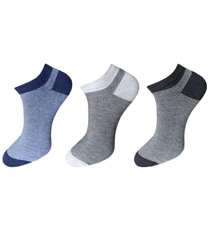 3_Pair Set Unisex Casual Cotton Striped Ankle Length Socks (Multicolor)-PID54109