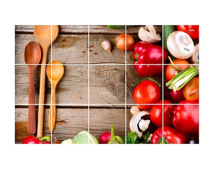 DreamKraft Vinyl Wooden Scope and Veggies Kitchen Sticker 73 cm X 47 cm, Multicolor, KCH2