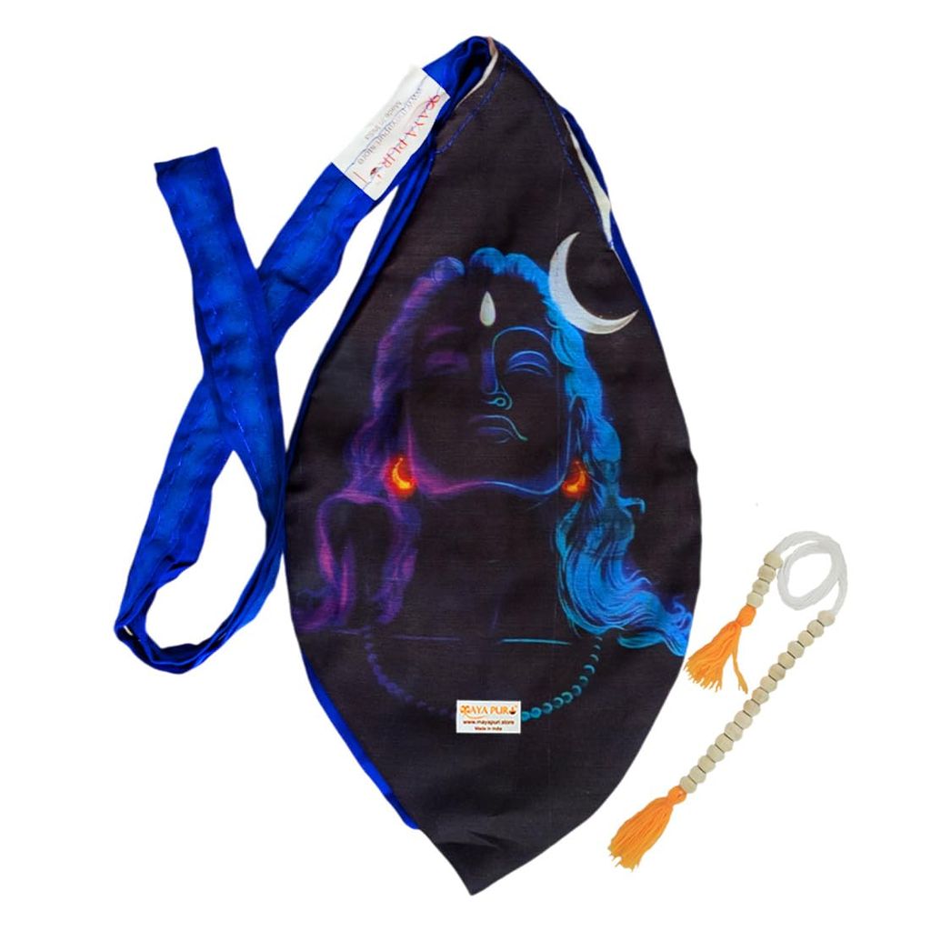 MAYAPURI Adiyogi Lord Shiva Gomukhi Japa Mala Bag � Pure Cotton Chanting Bag with Zip Pocket & Sakshi Mala Counter, Handcrafted Beads Pouch (Blue, Pack of 1) - Pooja Needs | Buy online on ZillyBuy