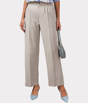 Eyebogler Pack of 1 Polyester Straight Women's Casual Pants ( Beige )