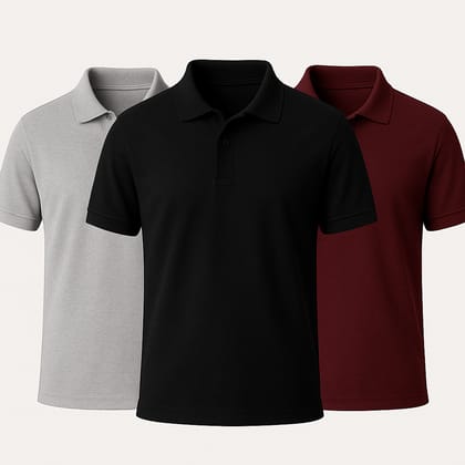 Heganwalk Men’s Polo T-Shirt – Pack of 3 (Maroon, Black, Grey)