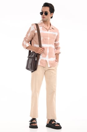 Ochre Orange Printed Kurta Style Shirt-M / peach
