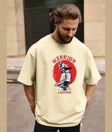 Leotude Men Cotton Blend Oversized Fit Printed T-Shirt ( Beige )