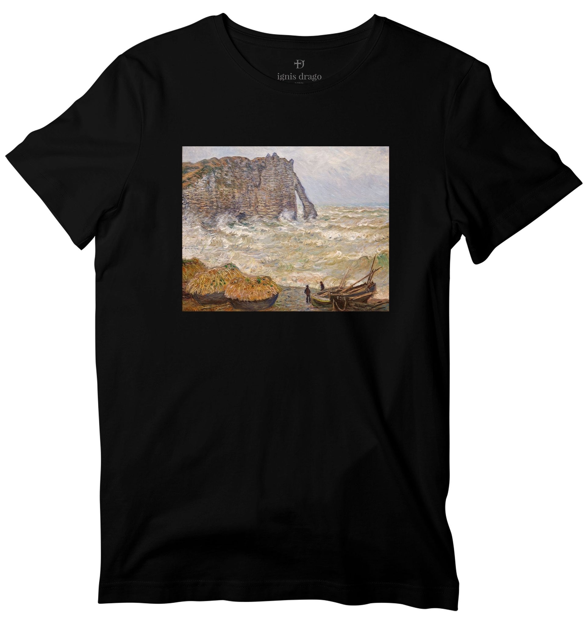 Agitated Sea at Étretat Art T-shirt-36 - XS / Black