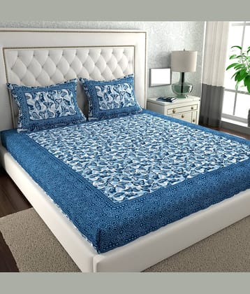 Cosito Cotton 1 Double Bedsheet with 2 Pillow Covers ( Blue )