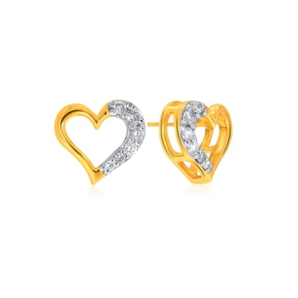Senco Gold Artistic Sweetheart Diamond Studs (1.9 gram / 0.09 Ct / HI-SI / 18K Yellow Gold)