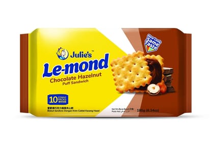 Julie's Le-mond Chocolate Hazelnut Puff Sandwich Biscuits, 180 gm