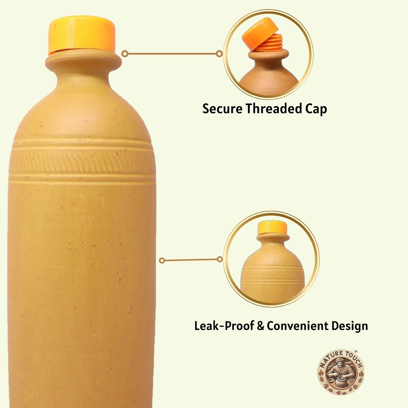 Nature Touch O-Friendly Terracotta Bottle Traditional Clay Vessel for Natural Hydration