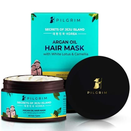 Pilgrim Korean Argan Oil Hair Mask For Dry & Frizzy Hair With White Lotus And Camellia | Hair Mask For Smoothening Hair, Deep Conditioning And Hair Fall Control | For Men & Women | 200Ml, 1 Count Pilgrim Korean Argan Oil Hair Mask For Dry & Frizzy Hair W