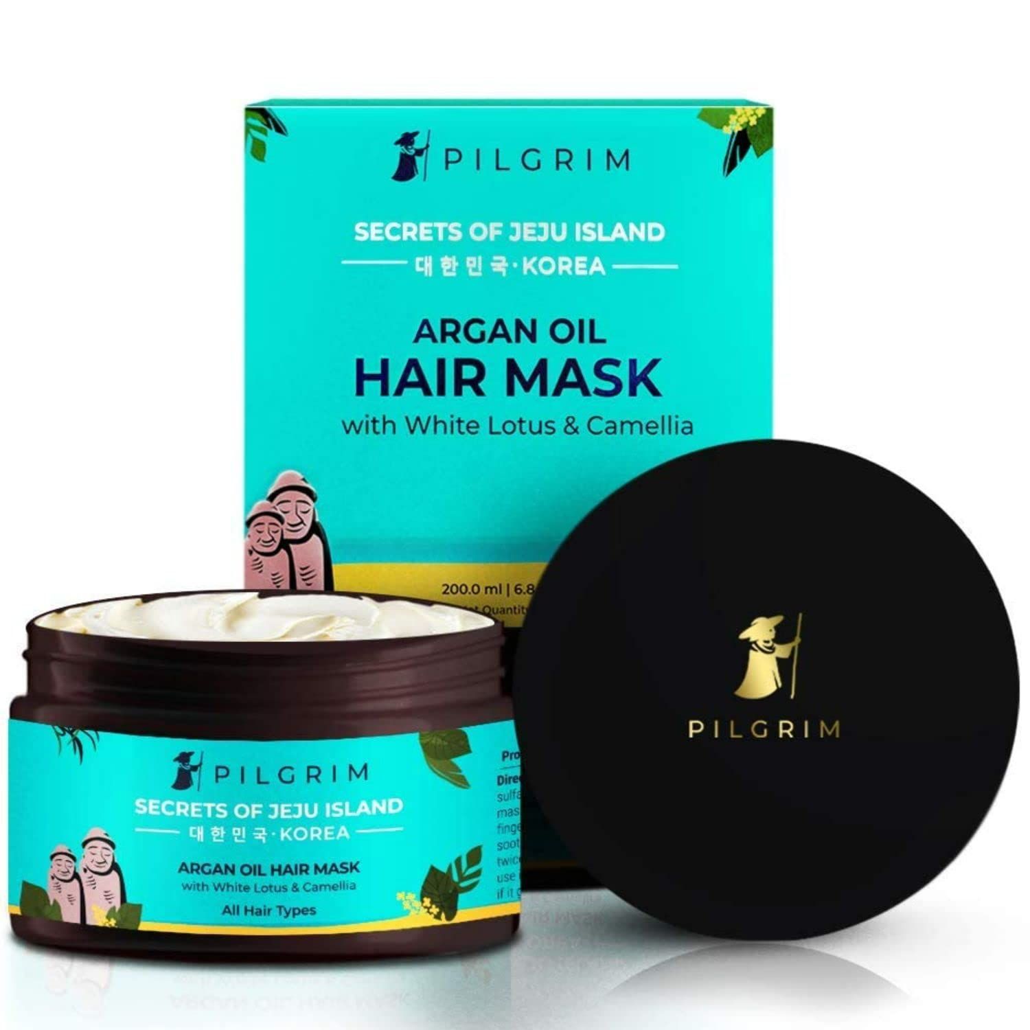 Pilgrim Korean Argan Oil Hair Mask For Dry & Frizzy Hair With White Lotus And Camellia | Hair Mask For Smoothening Hair, Deep Conditioning And Hair Fall Control | For Men & Women | 200Ml, 1 Count Pilgrim Korean Argan Oil Hair Mask For Dry & Frizzy Hair W