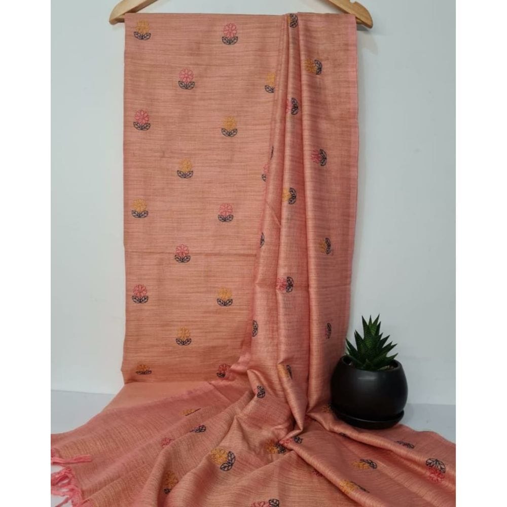 Embroidered Dreamy Khadi Cotton Orange Suit Piece