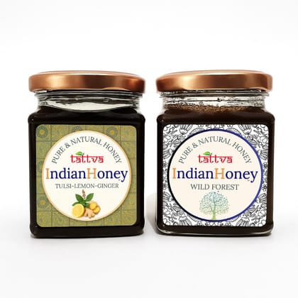 IndianHoney Wild Forest Honey & Warming & Anti-Inflammatory Ginger Infused Honey Combo Pack (230gm & 230gm)