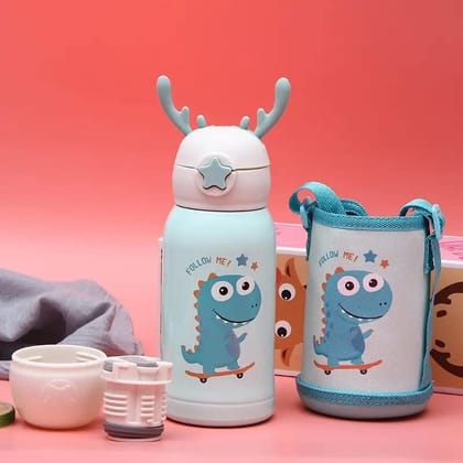 Cartoon Printed Sipper Water Bottle with Straw & Cover for Children - Stainless Steel Flask 500 ML (Blue) Cartoon Printed Sipper Water Bottle with Straw & Cover for Children - Stainless Steel Flask 500 ML (Blue)
