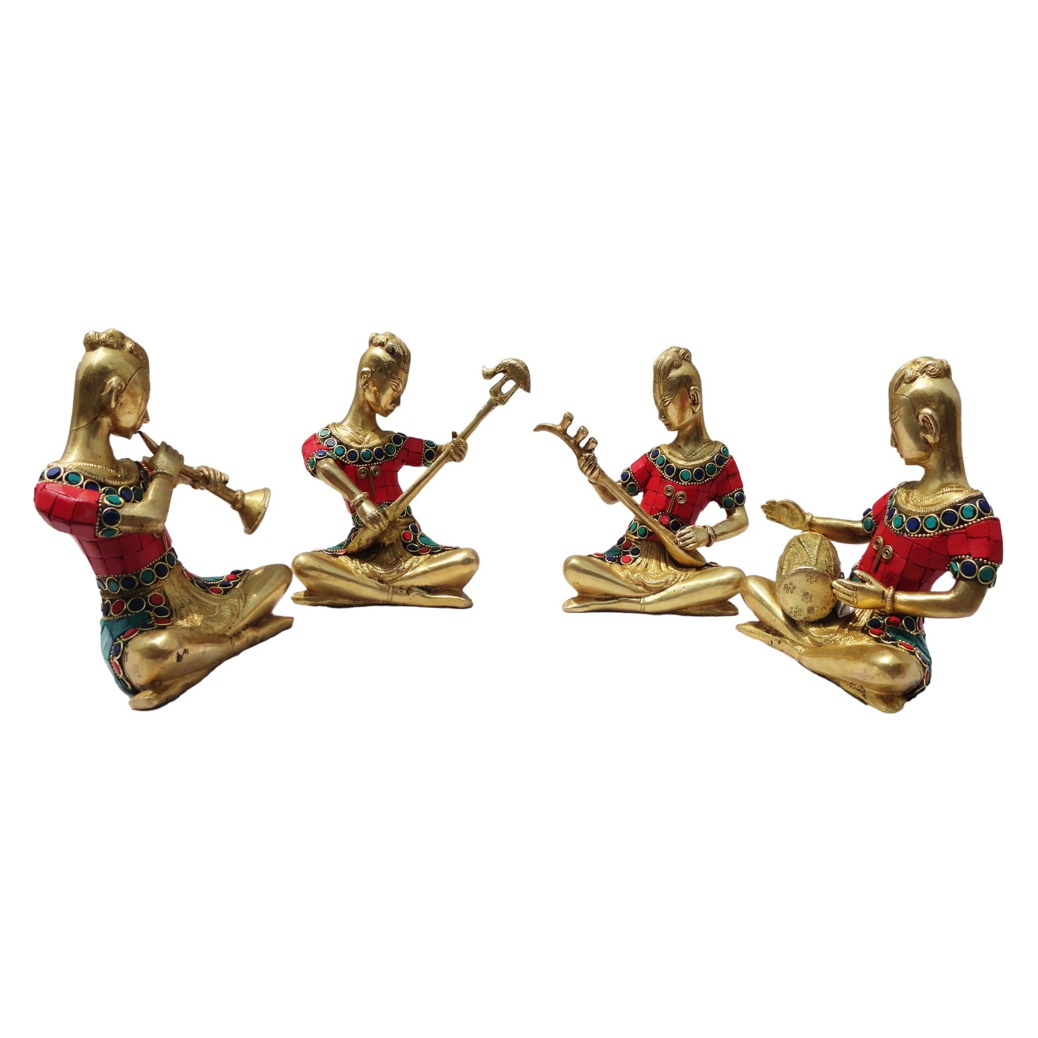 Brass Showpiece Rajasthani Musical Set Of 4 Pc, Height : 6.5 Inch (BSMAS053)