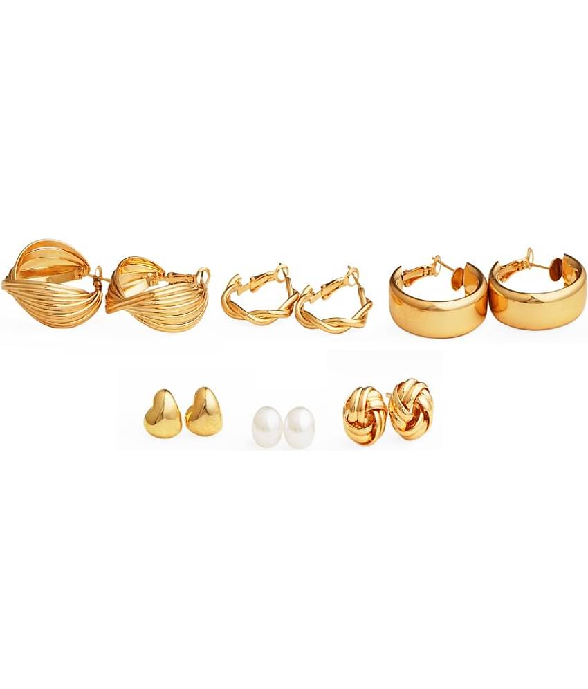 FASHION FRILL - Golden Stud Earrings ( Pack of 6 )