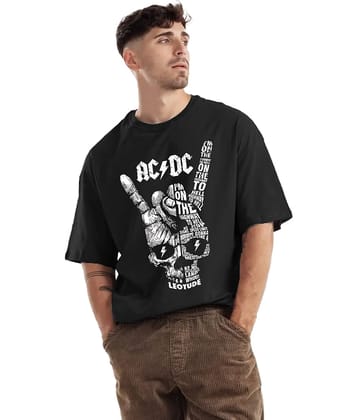 Trond Men 100% Cotton Oversized Fit Printed T-Shirt ( Black )