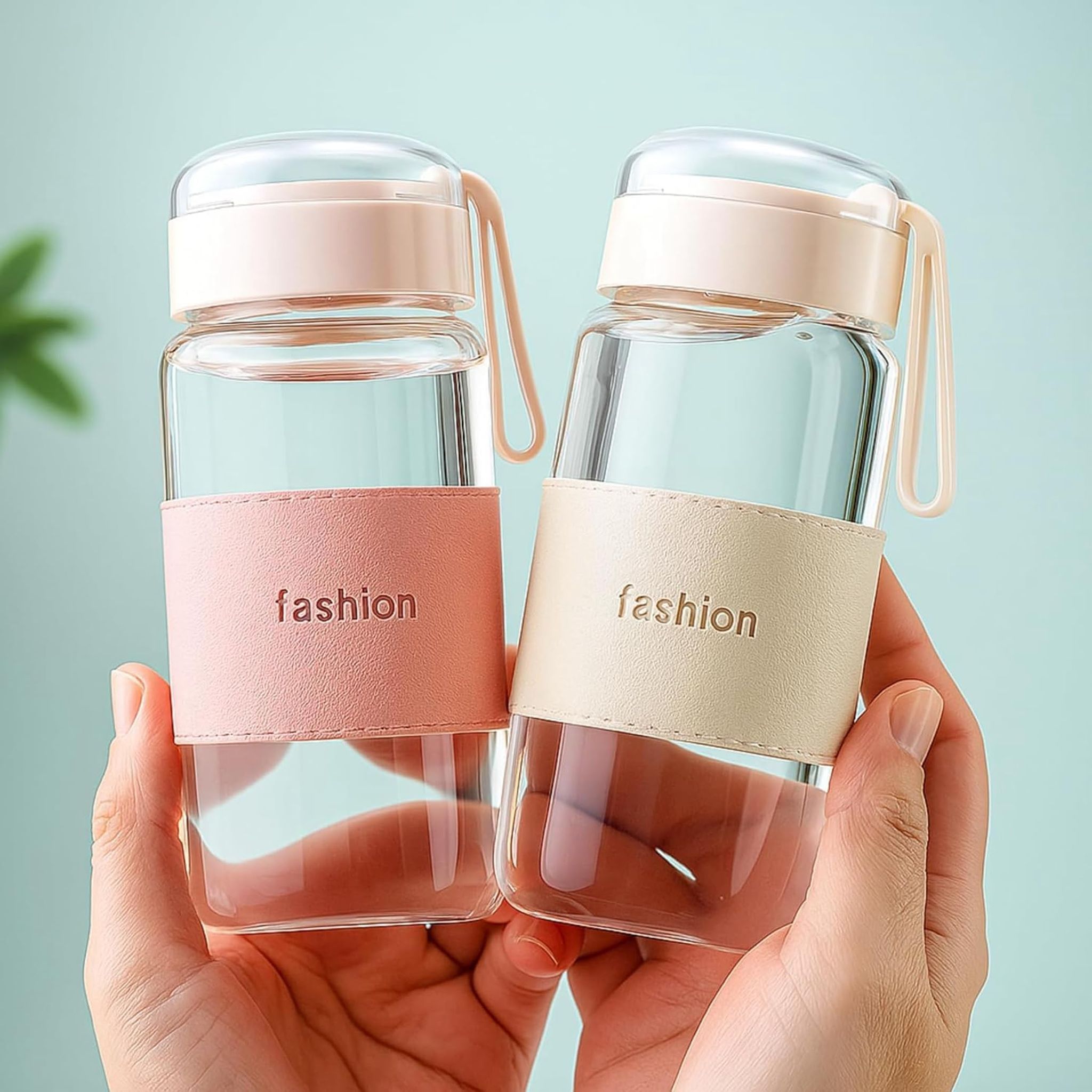 Borosilicate Glass Water Bottle With Lid & Sleeve,340 ML Leak-Proof & Travel-Friendly Juice Bottles For friends, family And colleagues, perfect for road trips, flights, Outdoor Adventures (Set of 2)