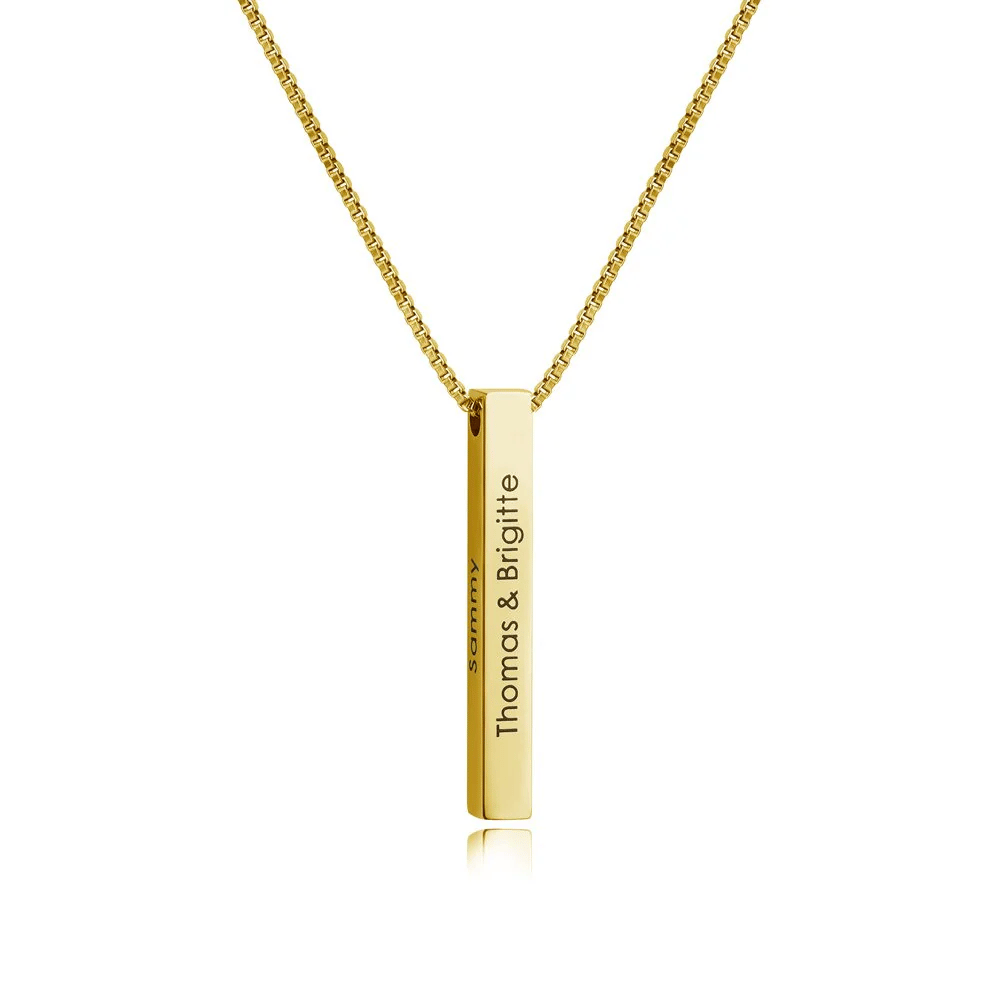 Personalized Engraved Sterling 4-Sided Vertical 3D Bar Name Pendant-(GOLD)