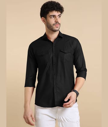 VTEXX Cotton Blend Regular Fit Solids Full Sleeves Men's Casual Shirt - Black ( Pack of 1 )
