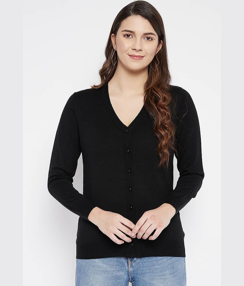 zigo Woollen V Neck Women's Buttoned Cardigans - Black ( Single )