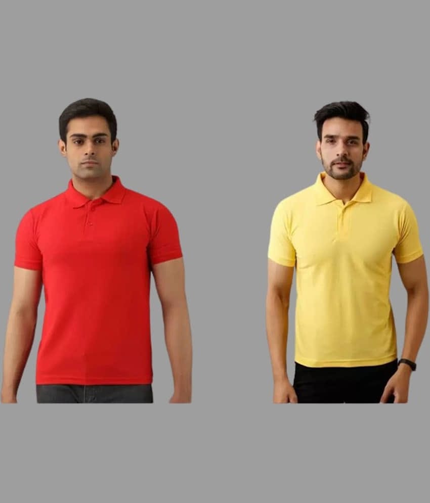 SKYRISE Pack of 2 Cotton Blend Slim Fit Solid Half Sleeves Men's Polo T Shirt ( Multicolor )