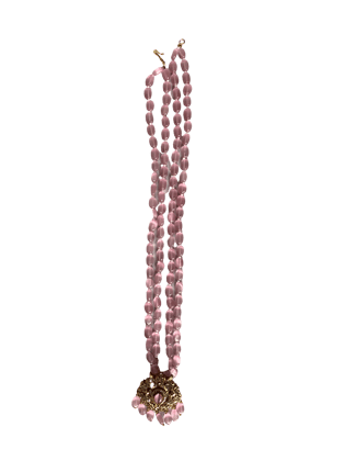 Pink Beads and Golden Plated Pendant Necklace