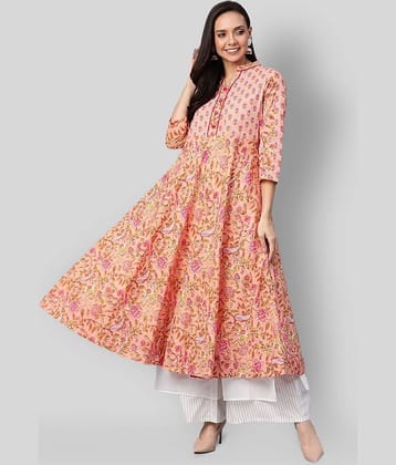 Yash Gallery Pack of 1 Cotton Printed Anarkali Women's Kurti - ( Multicolor )