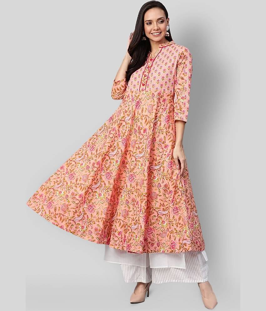Yash Gallery Pack of 1 Cotton Printed Anarkali Women's Kurti - ( Multicolor )