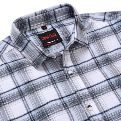 White & Grey Checkered Slim Fit Cotton Men's Full Sleeve Shirt (GP360)-M-38 / Full Sleeve