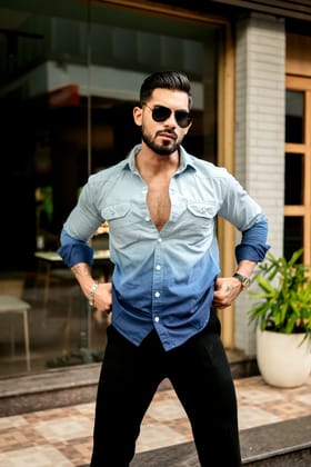 Sky Blue Double Shade Cotton RFD Designer Shirt Sky Blue Double Shade Cotton RFD Designer Shirt