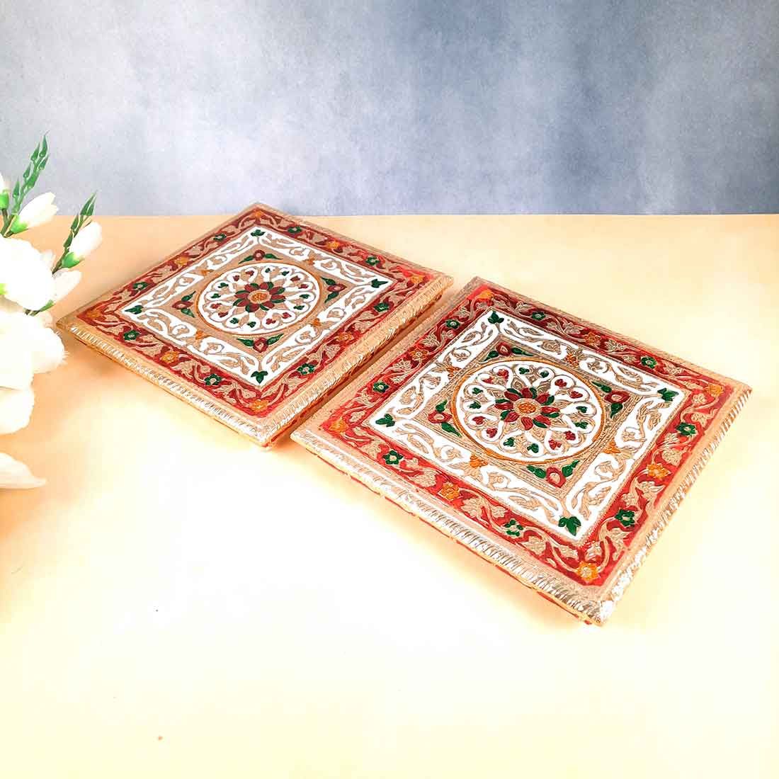 Pooja Chowki Bajot | Minakari Chauki Set - For Pooja, Weddings & Festivals (Pack of 2) 10 Inch-Design 1